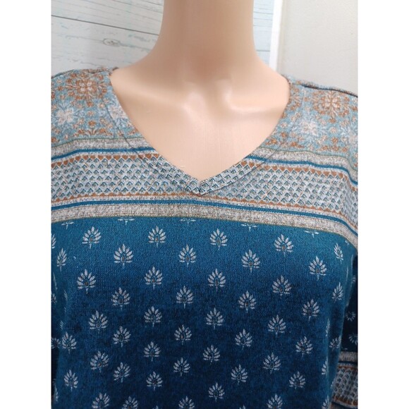 Est 1946 Cato Top Blouse Green Brown Floral Stretch V Neck Sz M - Picture 2 of 10